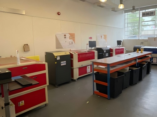 University fabrication lab with laser equipment
